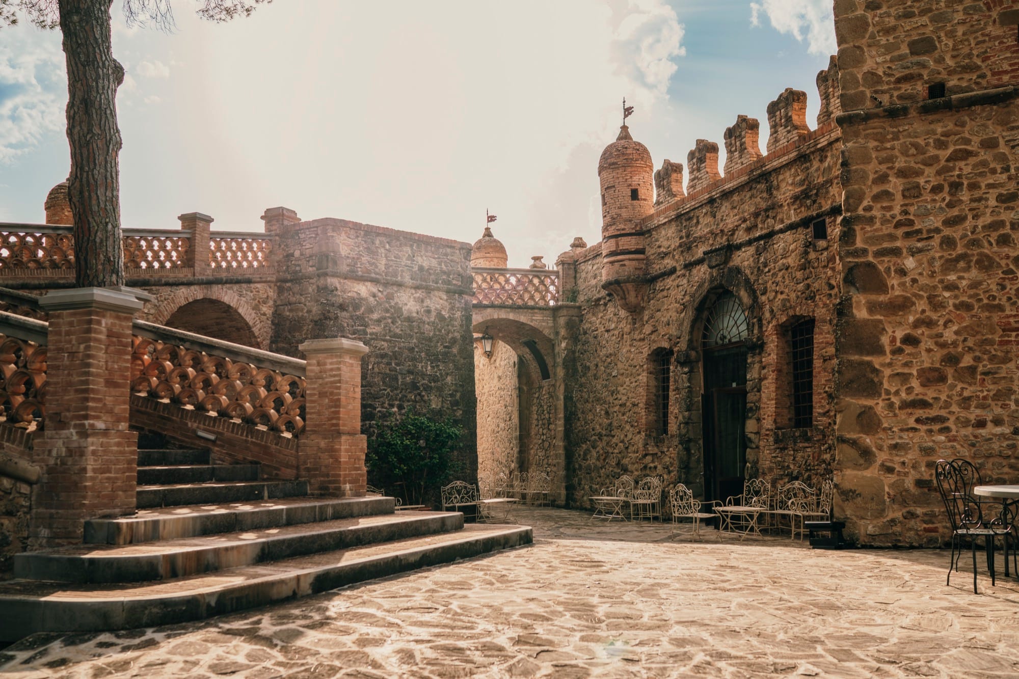 The courtyard of a historic castle