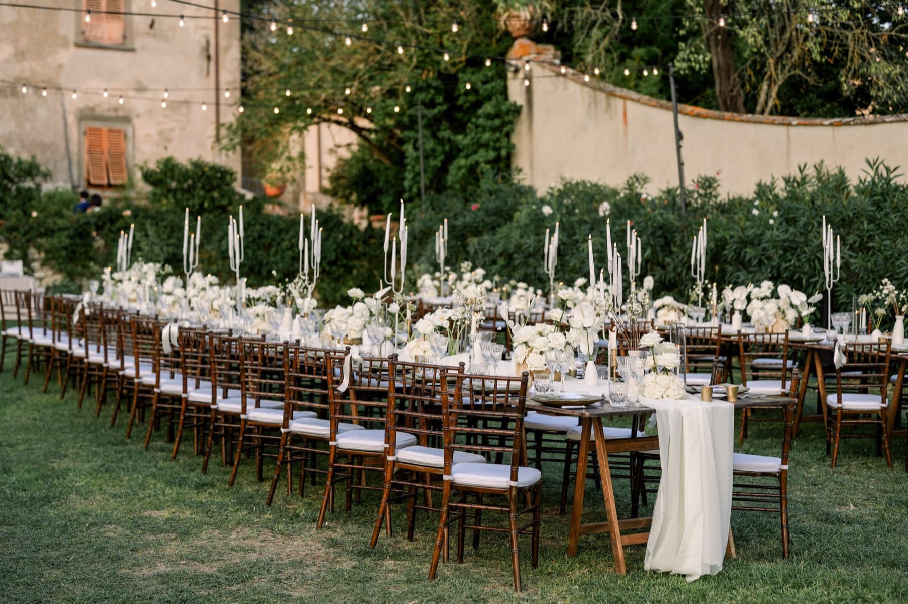 A long table set in a garden