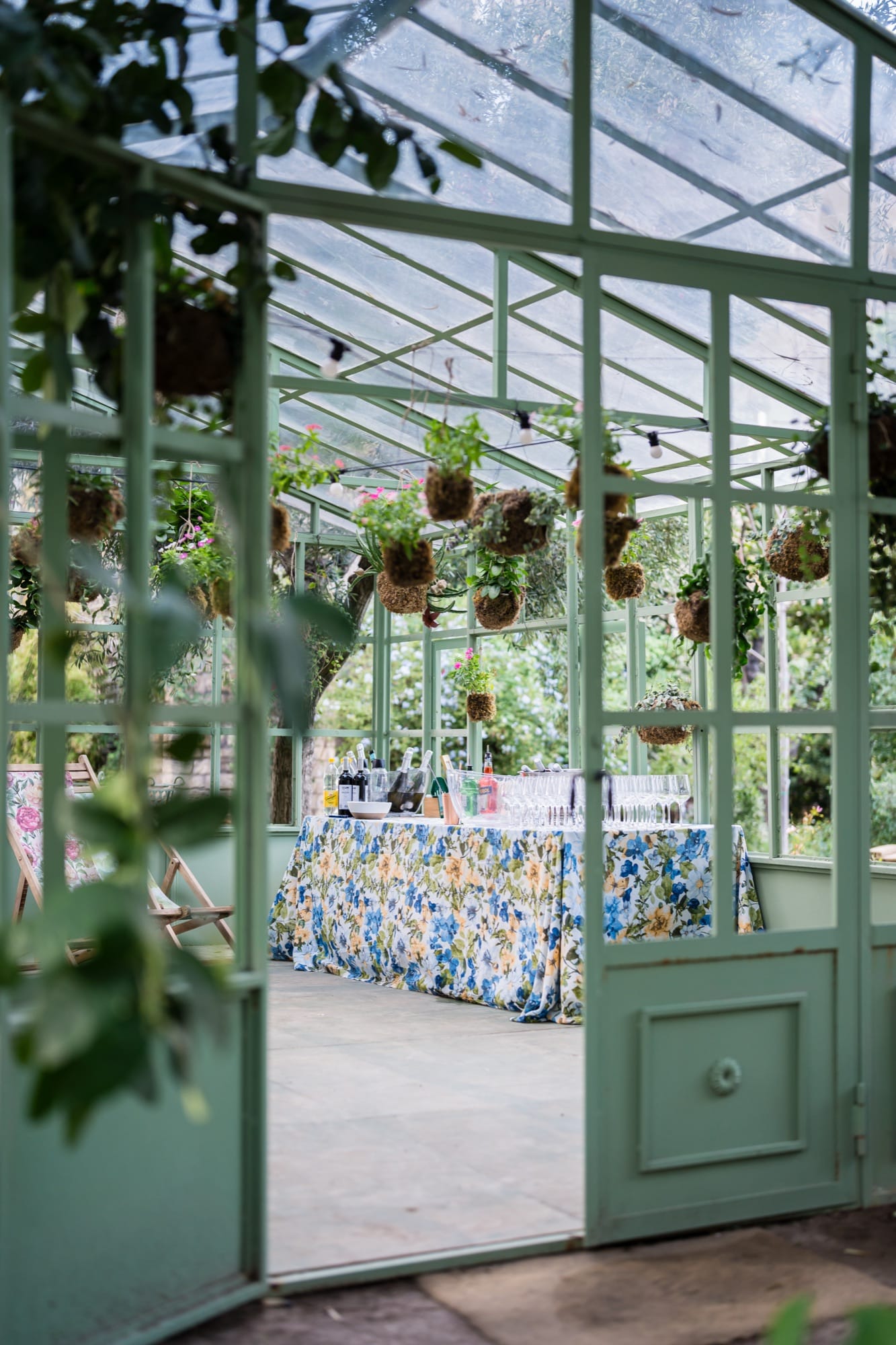 A greenhouse set up for an event